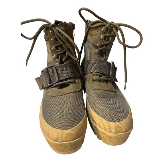 Steve Madden Womens Khaki Combat-Style Boots With Lug Soles & Lace-Up Closure Si - Picture 2 of 7